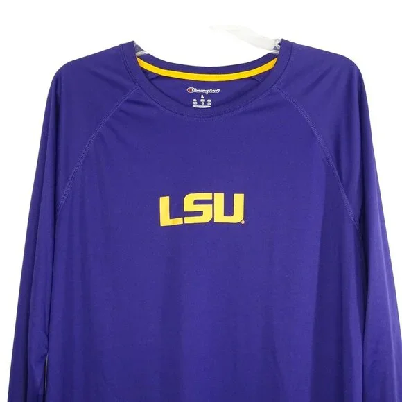 Champion LSU Tigers Long Sleeve Shirt Athletic Top Men Size L Purple Polyester - Picture 3 of 11